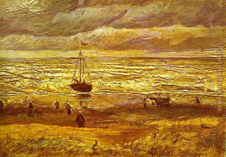 Vincent van Gogh Beach with Figures and Sea with a Ship